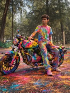 Boy bike holi photo editing prompt