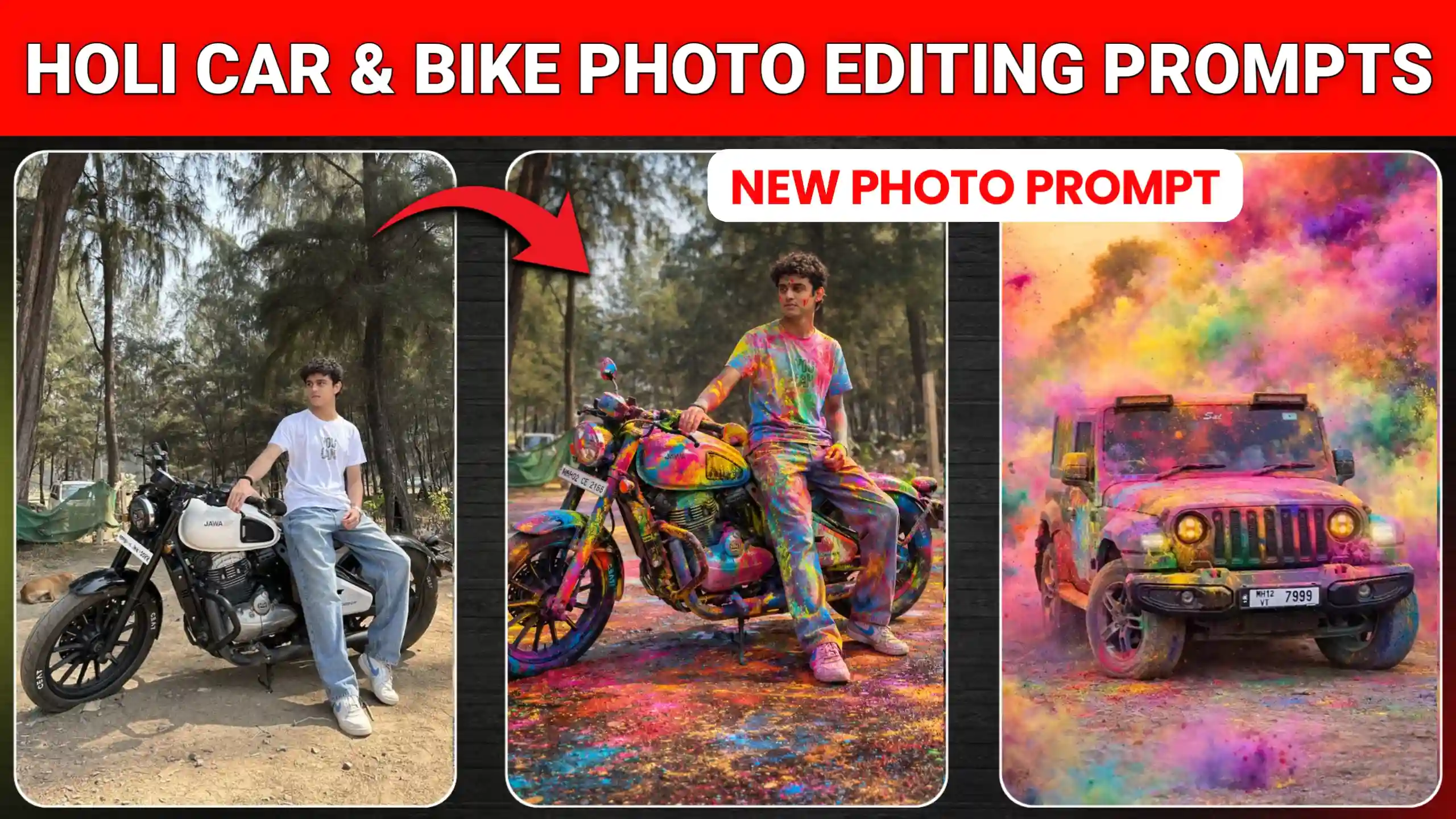Holi Bike & Car Ai Photo Editing Prompt