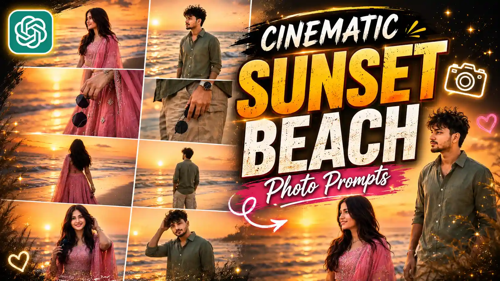 Beach Sunset Collage Photo Editing Prompts