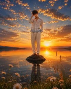 Boy sunset photo editing