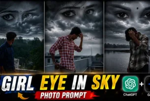 Girl Eye in Sky Rain Photo Editing Prompts