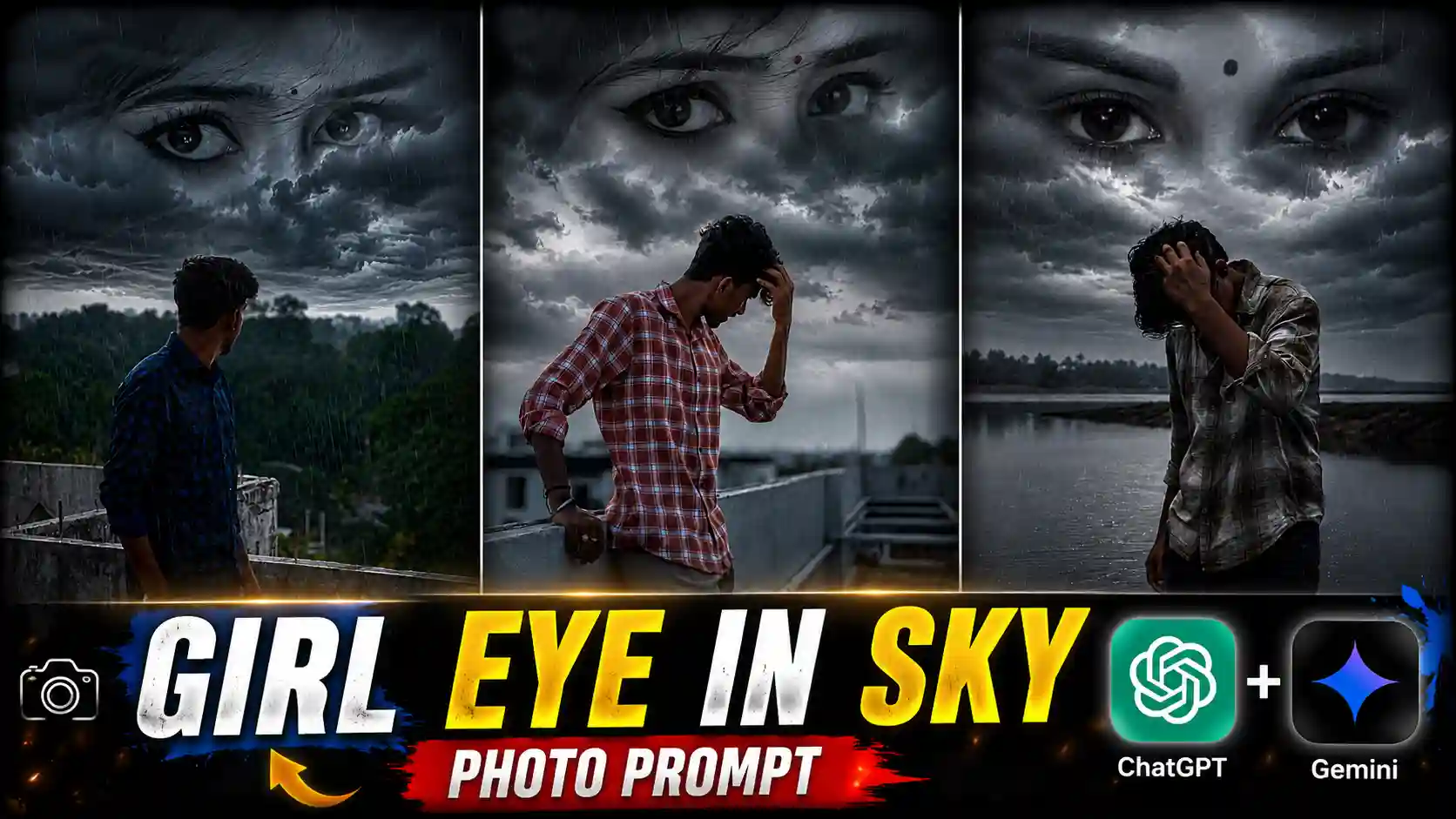 Girl Eye in Sky Rain Photo Editing Prompts
