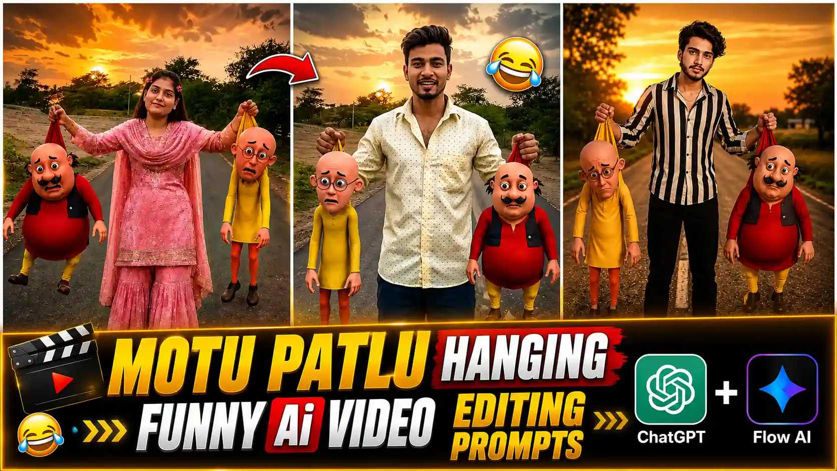 Motu Patlu Caught Funny AI Video Editing Prompt