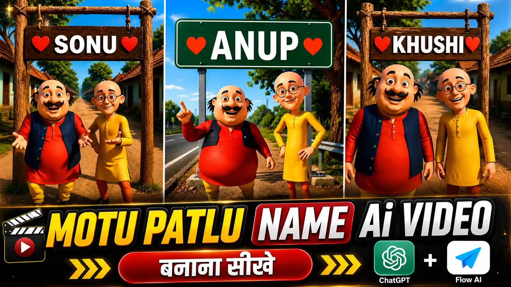 Motu Patlu Name AI Video Editing Prompt
