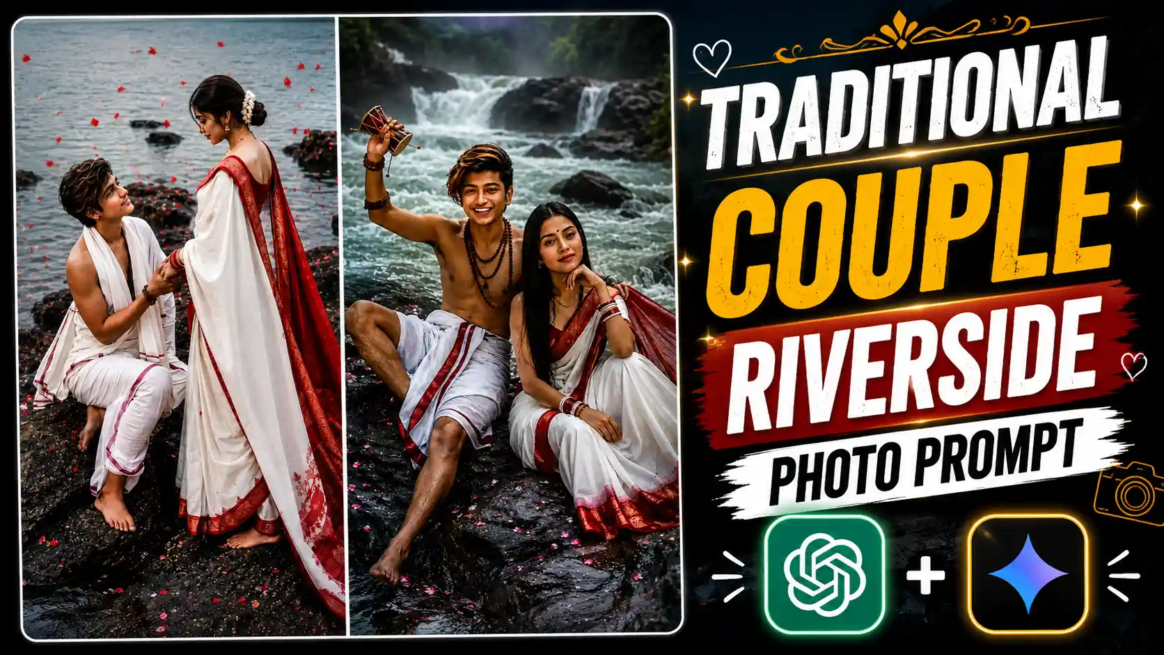 Traditional Indian Couple Riverside AI Image Prompt