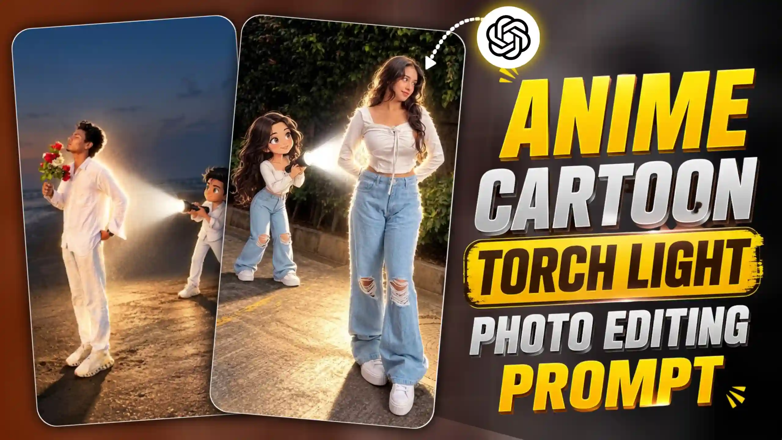 Anime Cartoon Flashlight AI Photo Editing Prompt