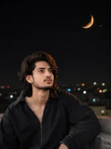 Boy rooftop Moon photo prompt