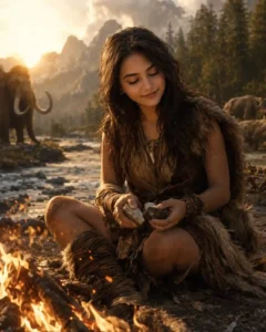 Girl stone age photo editing
