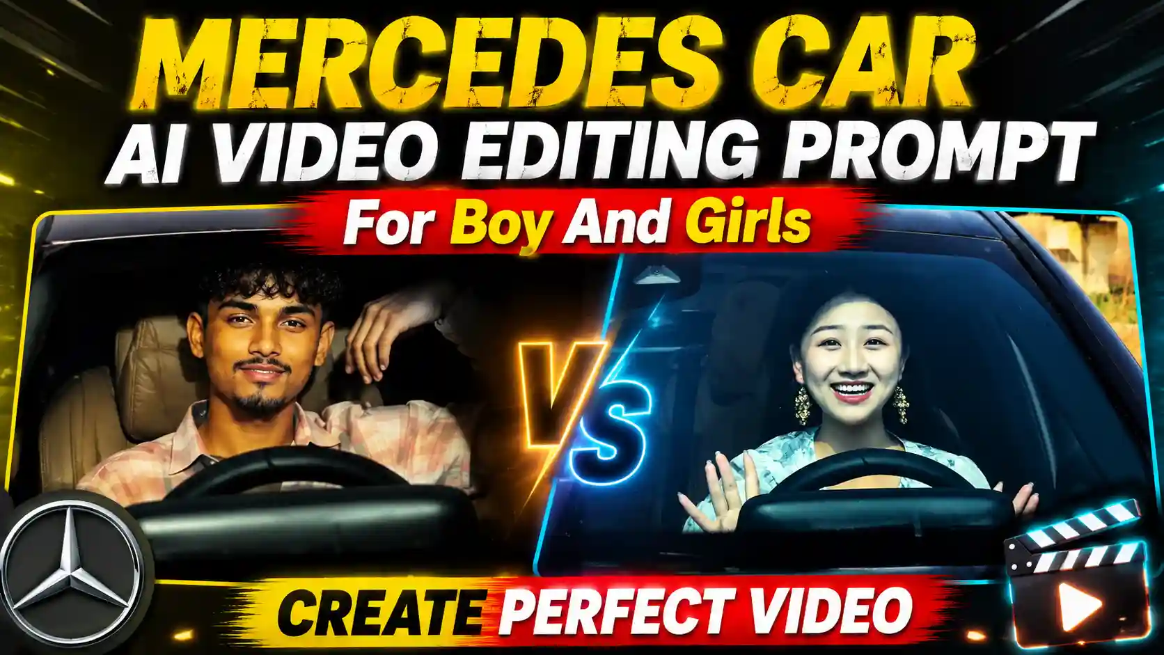 Mercedes Car Video Prompt for girl & boy