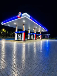 Petrol pump night AI Photo Background