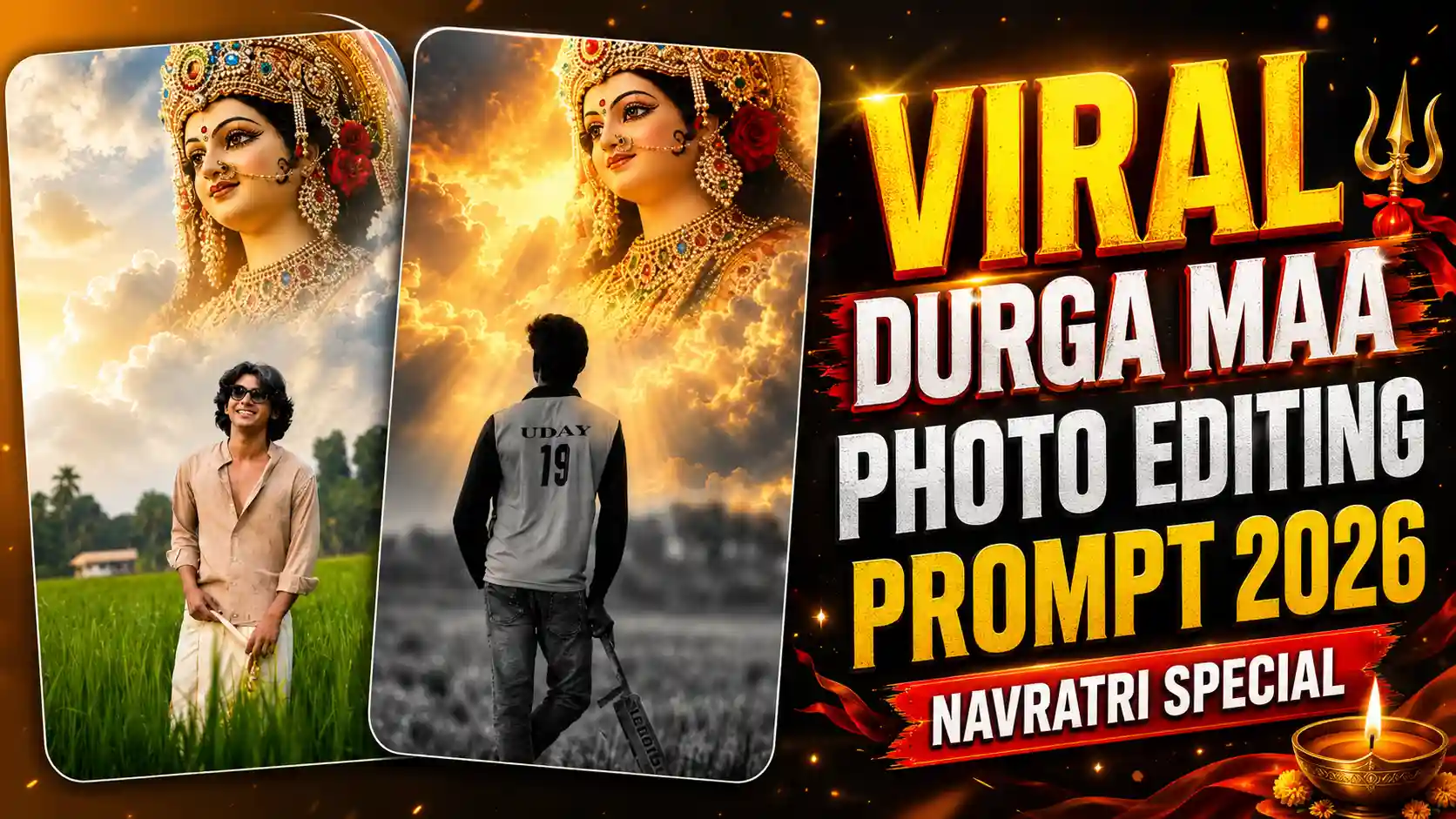 Durga Maa in Sky Photo Editing Prompt